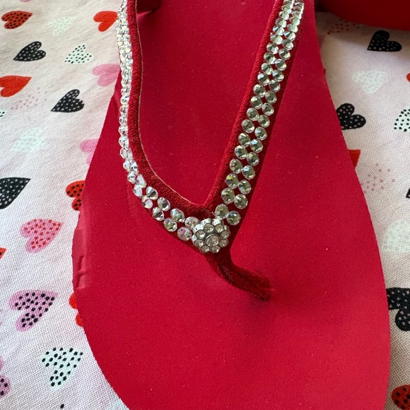 Yellow Box Red Sandals with Rhinestone Straps - Picture 2 of 5